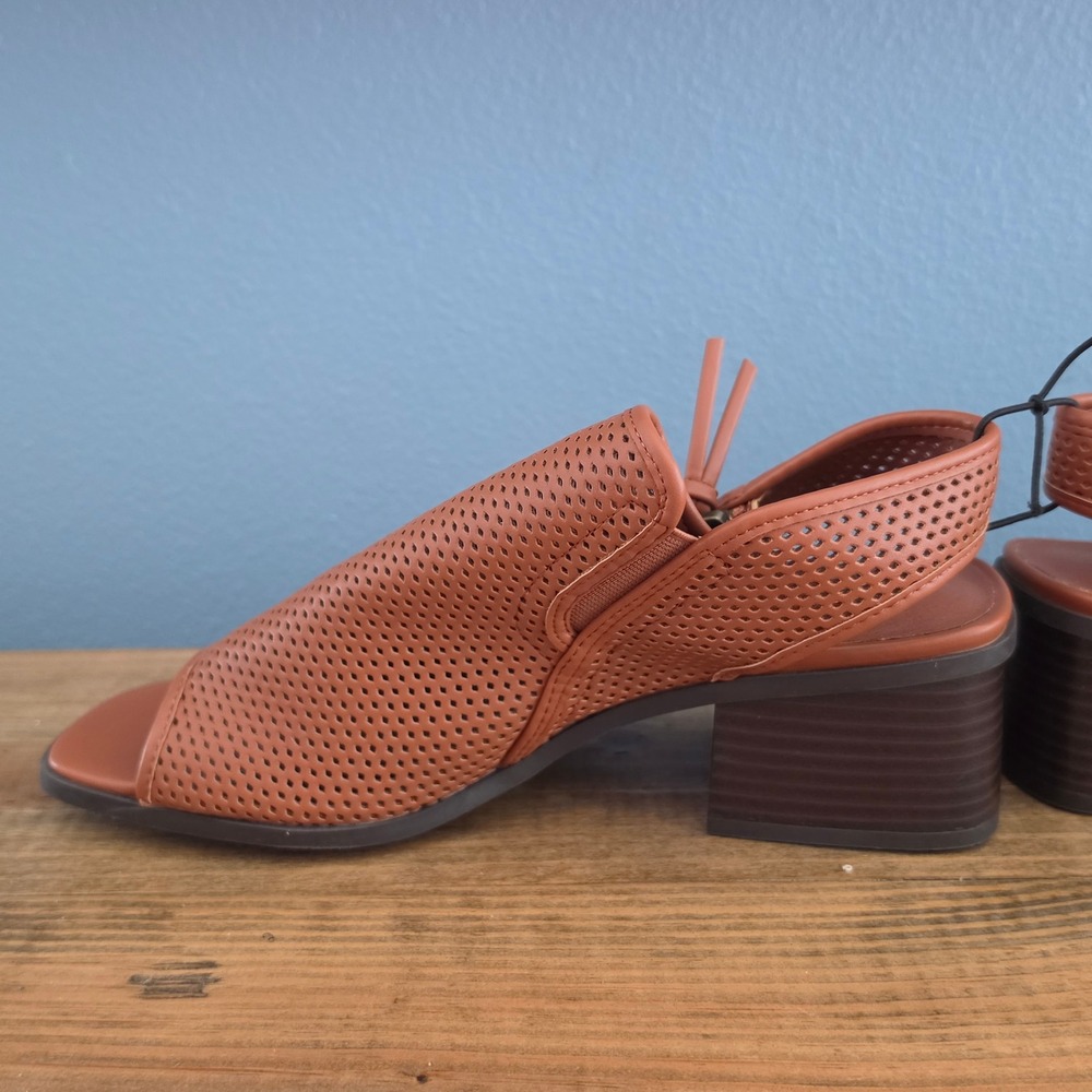 Frye and Co. Womens Oasys Sandal Slingback Cognac Perforated Block Heel Size 10M - Picture 8 of 11